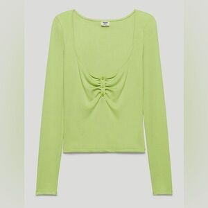 Aritzia Green Ruched Crop Blouse